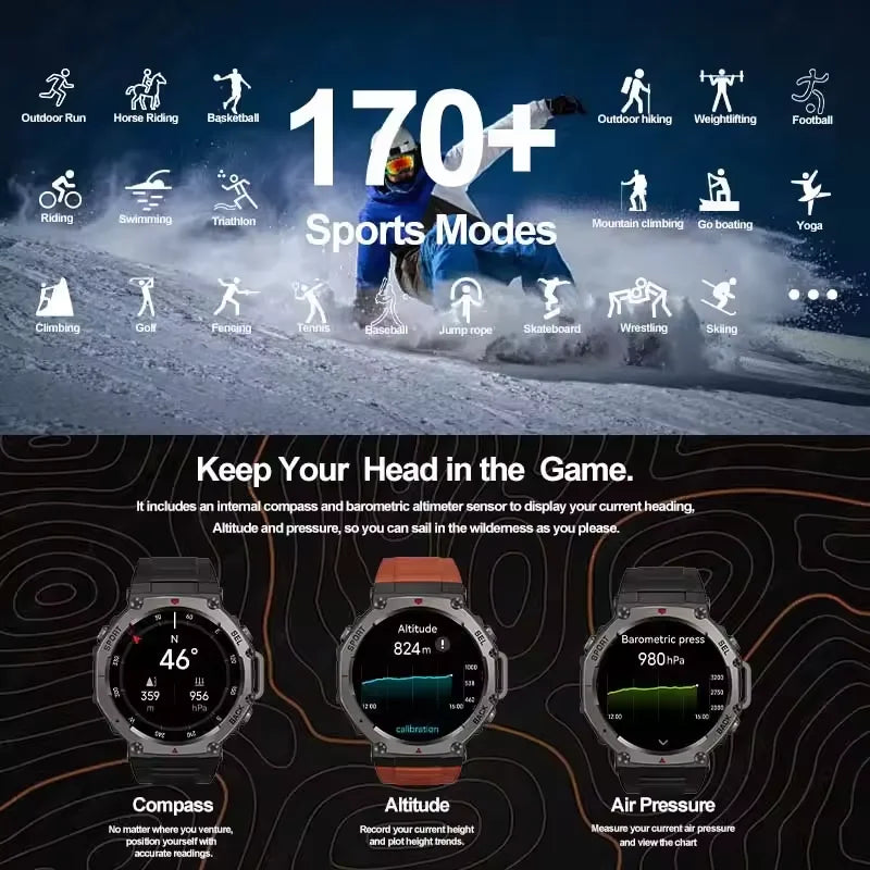 T-Rex 3 GPS Smart Watch 10ATM IP69K Waterproof Clock Compass Altimeter Call Military Sports Smartwatch Men For HUAWEI Bracelet