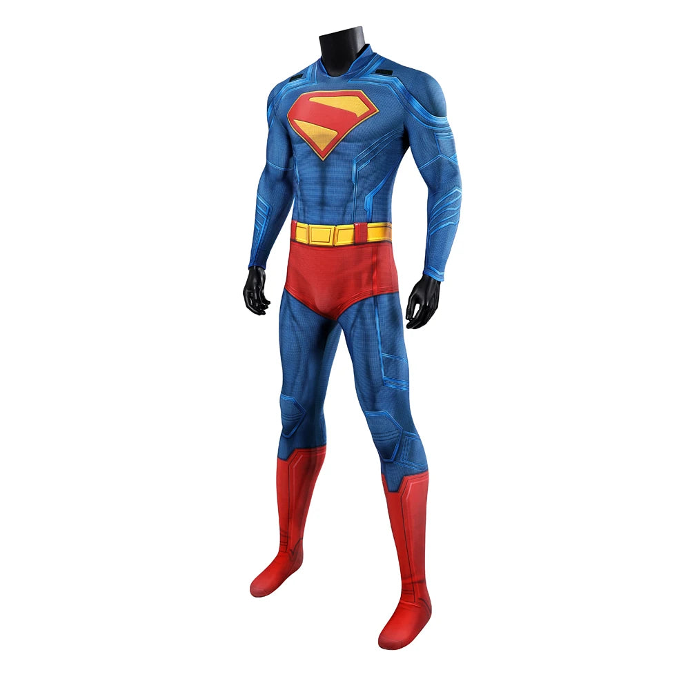 Hero Zentai Man Clark Kent Disguise Super High Quality Halloween Cosplay Costume Bodysuit with Red Cloak 3D Printed Kent Outfit