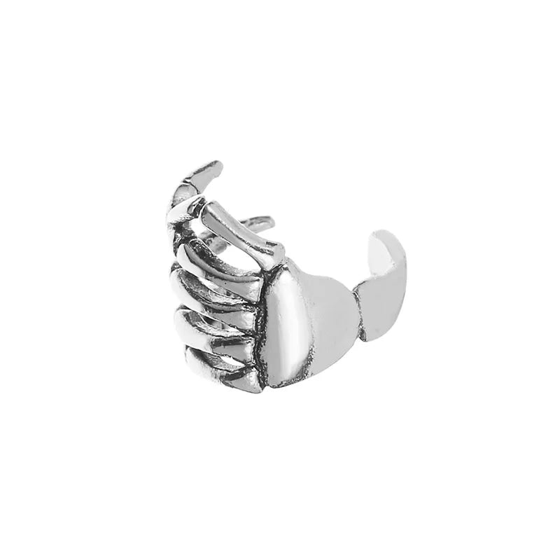 Black Gothic Skeleton Hand Ear Cartilage Clip Fake Piercing Earring For Men Women Silver Color Punk Goth Halloween Jewelry Gift