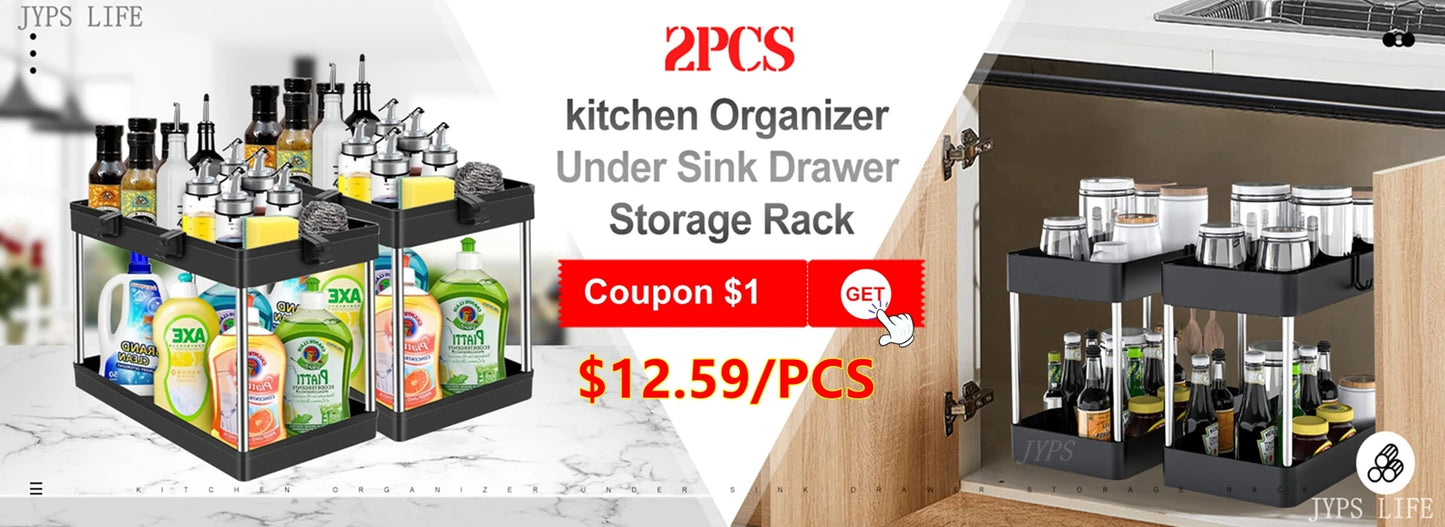 2-Tier Under Sink Organizer with Sliding Drawers & Hooks