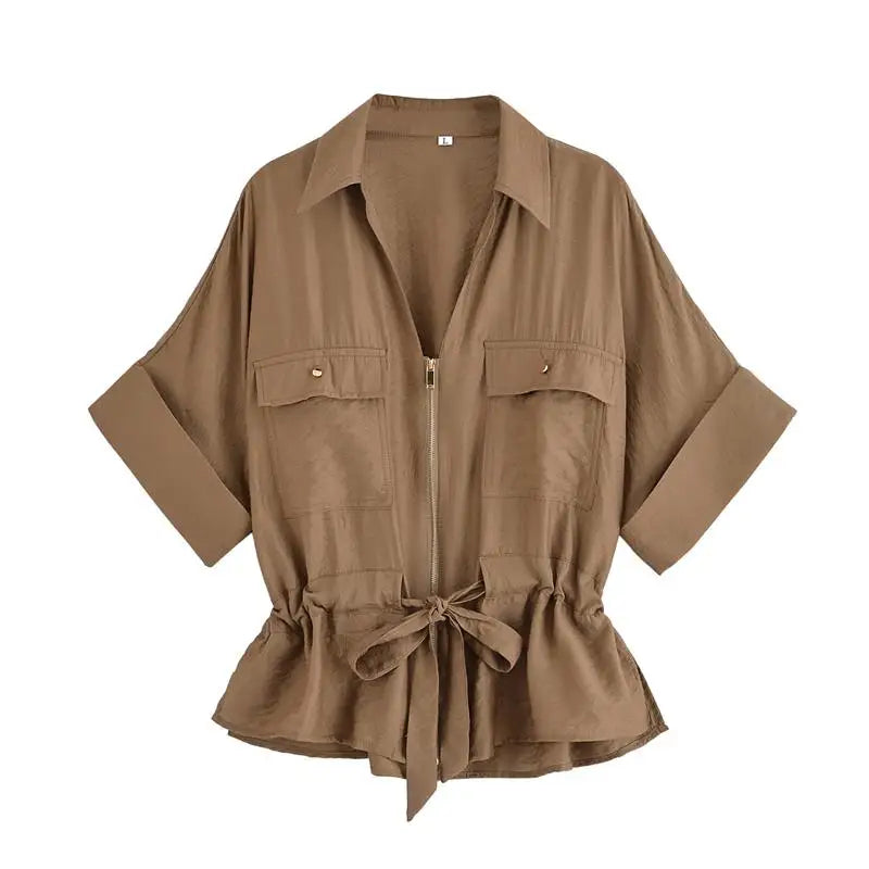Women’s Summer 2-Piece Set – Loose Shirt & High-Waist Pants