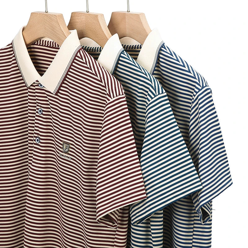 Breathable Cotton Men’s Polo Shirt – Striped Soft Summer Tee 2025