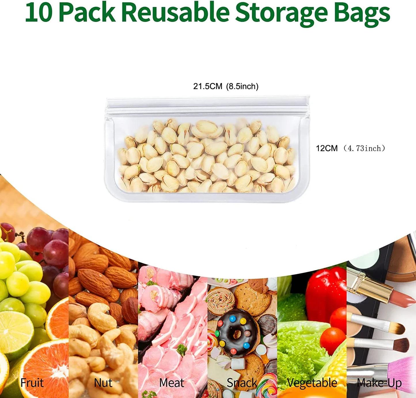 10-Pack Reusable Leakproof Food Storage Bags – BPA-Free & Freezer Safe