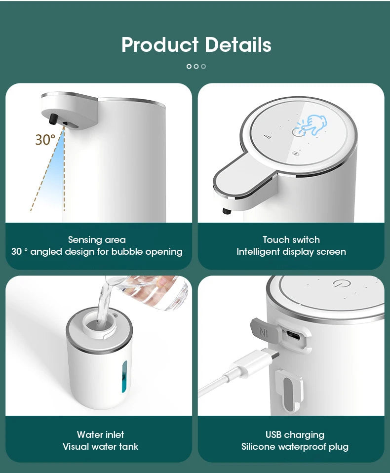 Automatic Soap Dispenser Touchless Foaming Soap Dispenser 380ml USB Rechargeable Electric 4 Level Adjustable Foam Soap Dispenser