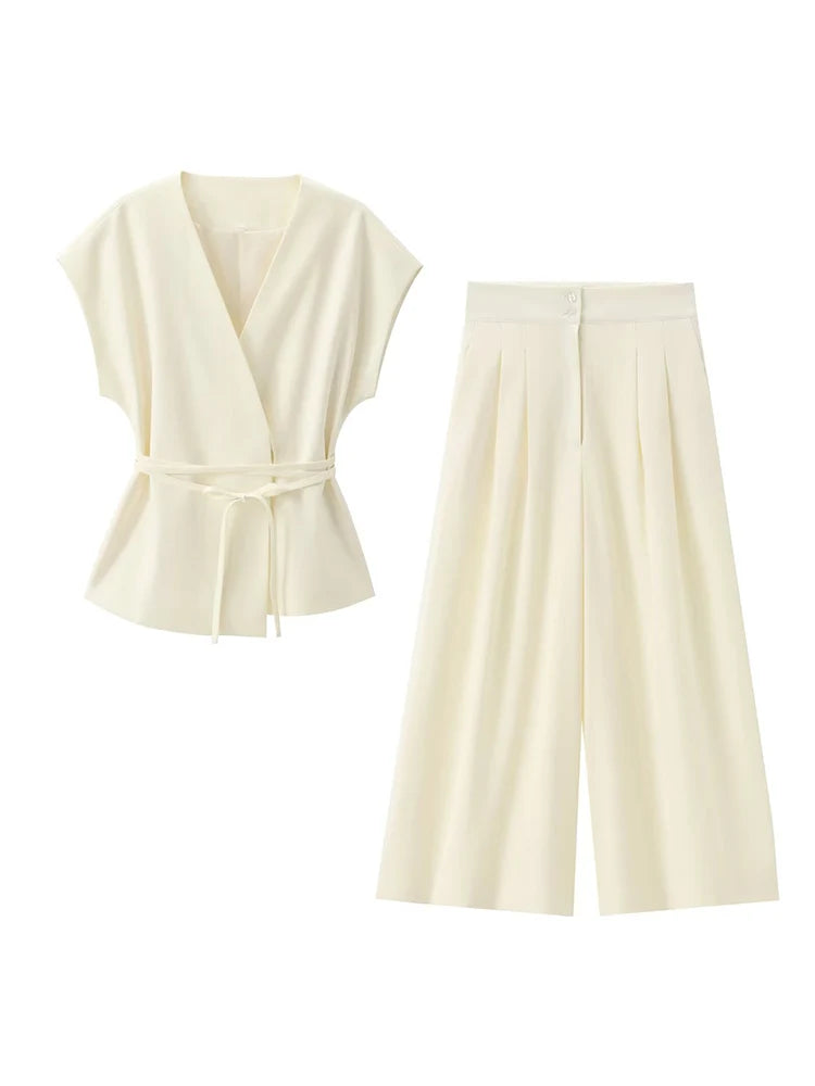 Women’s V-Neck Sleeveless Trouser Set – Summer Chic