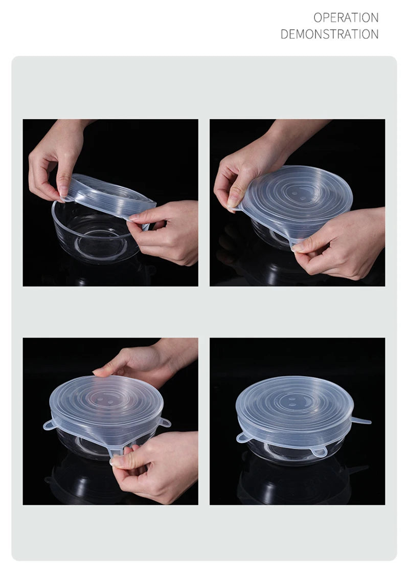 6pcs/set Silicone Covers Adaptable Silicone Lids Silicone Caps for Food Universal Dish Stretch Lids for Cans Kitchen Accessories