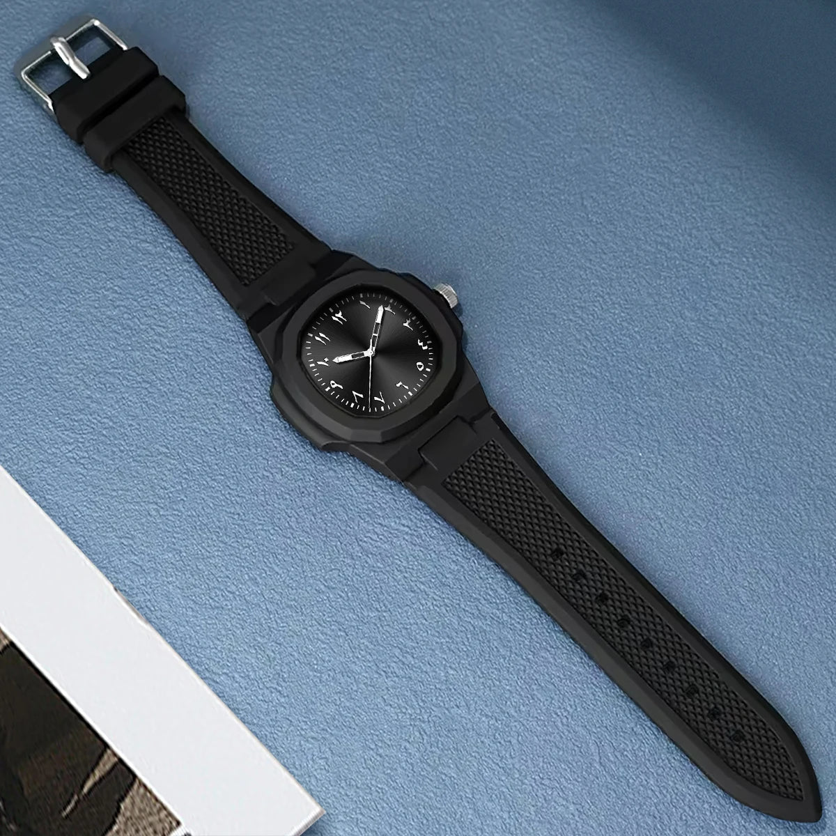 Men's Arabic Numeral Quartz Watch 30-Meter Water Resistance Casual Sports Silicone Wristband Watch Clock Nautilus Design Watch