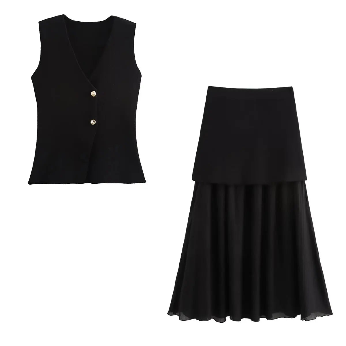Elegant Wine Red Knitted Skirt Set for Women – V-Neck Vest & High-Waist Midi Skirt | Spring/Summer 2025