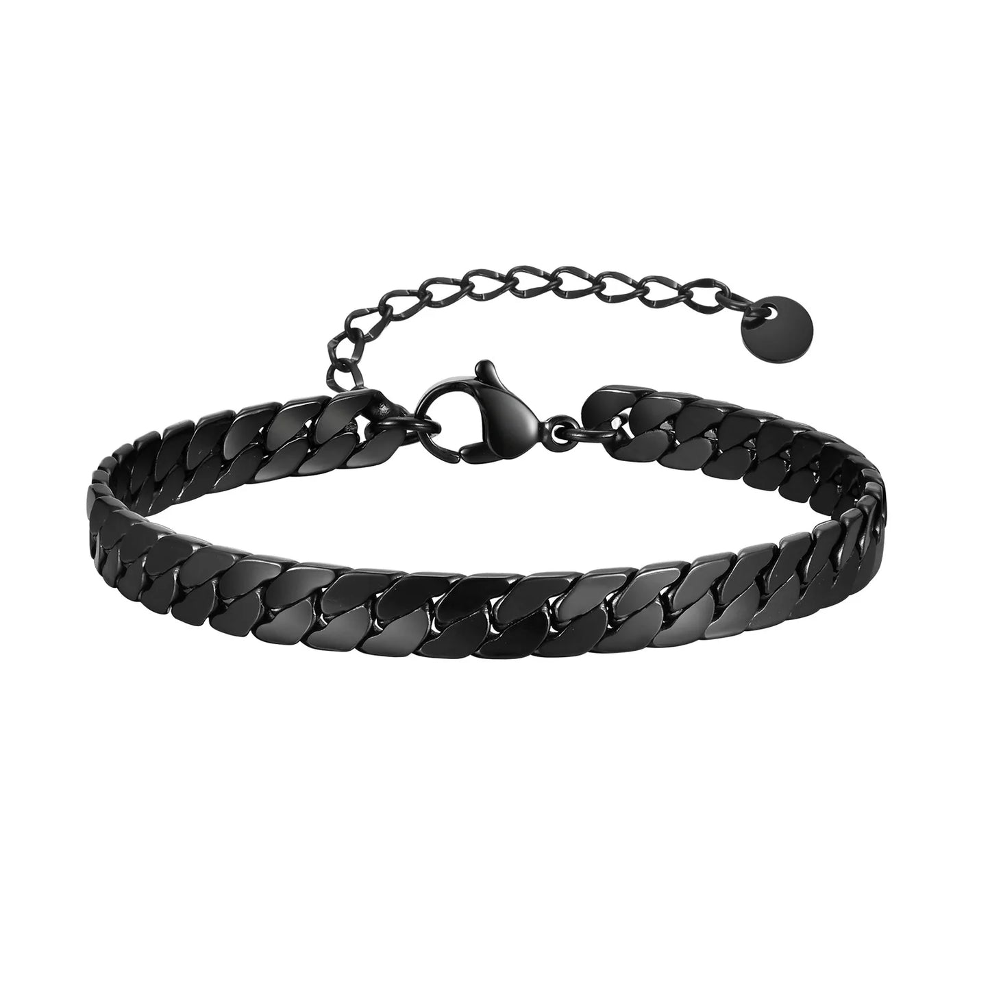 Vnox Gothic Black Cuban Chain Bracelets for Men, Stainless Steel Flat Miami Curb Links Wristband, Simple Metal Jewelry