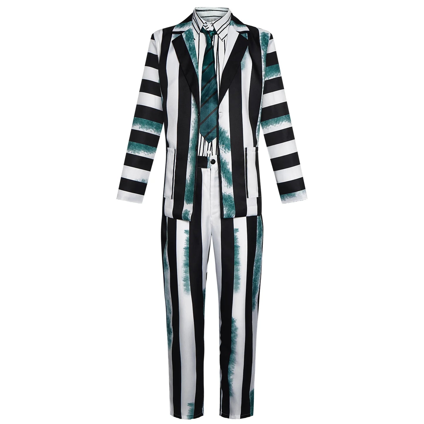 Underworld Master cosplay costume Beetle Juice Michael Keaton green black and white striped cosplay performance costume hot