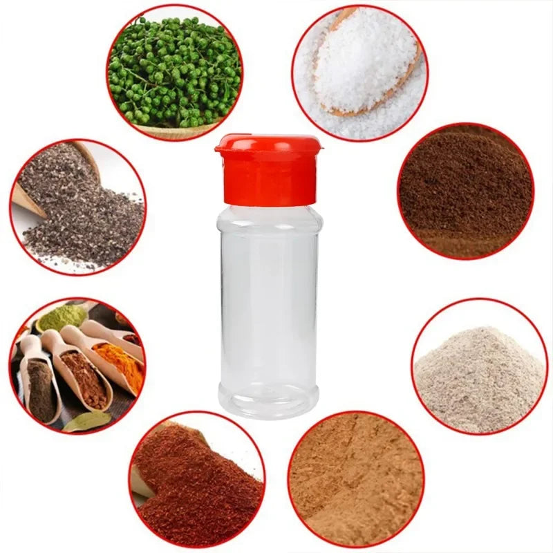 Compact Plastic Spice Shaker Bottles – Portable 100ml Seasoning Jars for Kitchen & BBQ