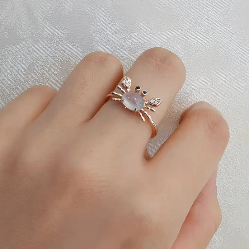 Adjustable Moonstone Crab Ring – Elegant Animal Jewelry for Women