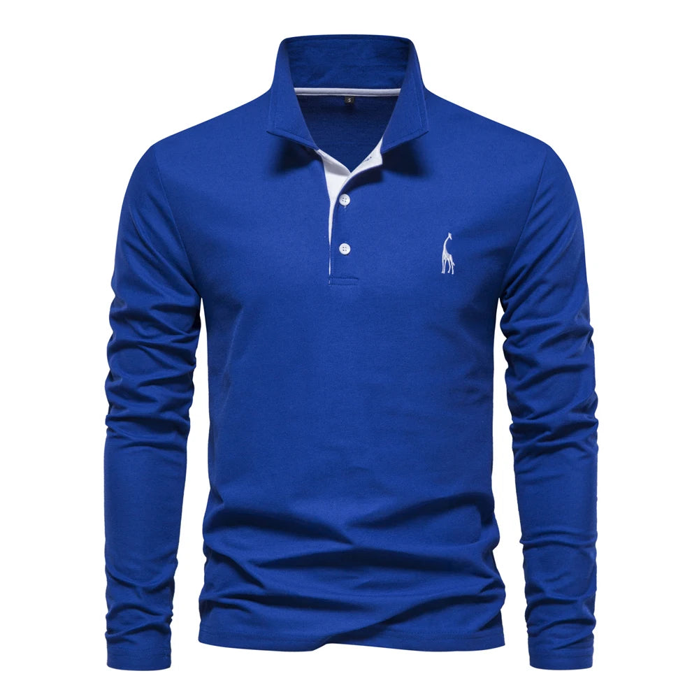 Men’s Deer Embroidery Polo Shirt – Long Sleeve Casual Business Top