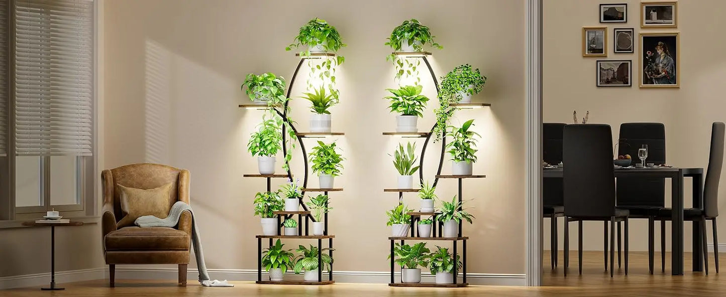 8-Tier Indoor Plant Stand with Grow Lights – Tall Metal Shelf for Corners & Living Rooms, Space-Saving Display Rack for Multiple Plants