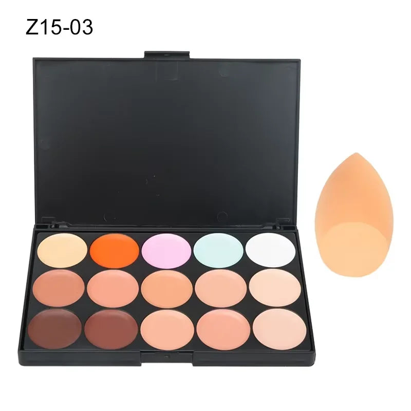 2pcs 15-color Professional Concealer with Brush,Face Makeup and Contouring Dark Circles Acne Mark Brightening Waterproof Sweat