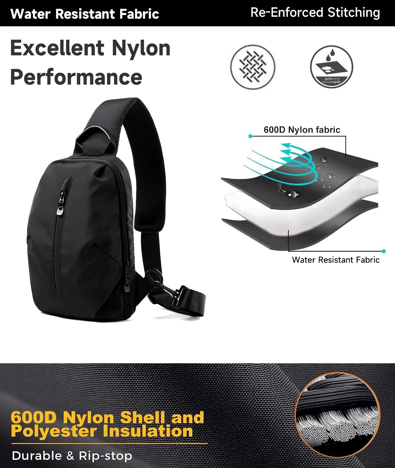 Waterproof Oxford Chest Bag for Men & Women – Lightweight Crossbody Sling