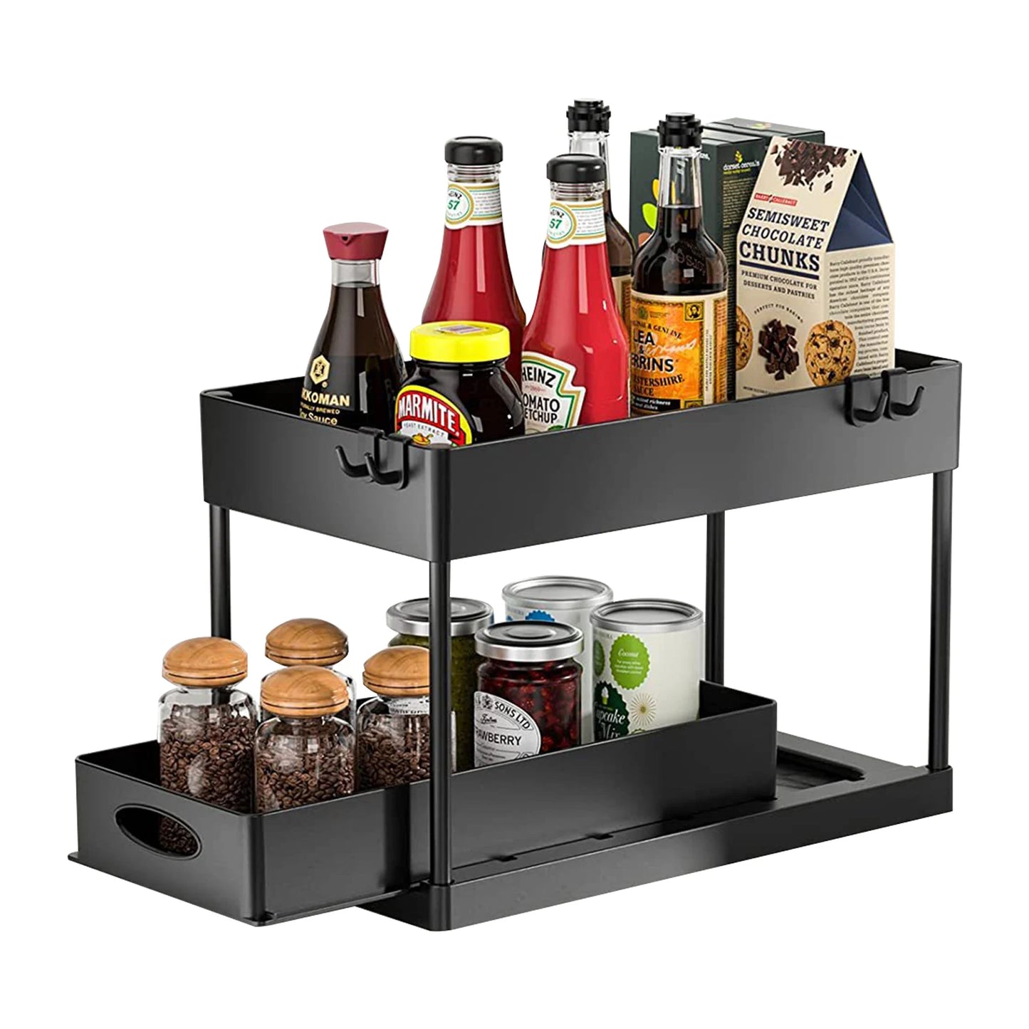 2-Tier Under Sink Organizer with Sliding Drawers & Hooks