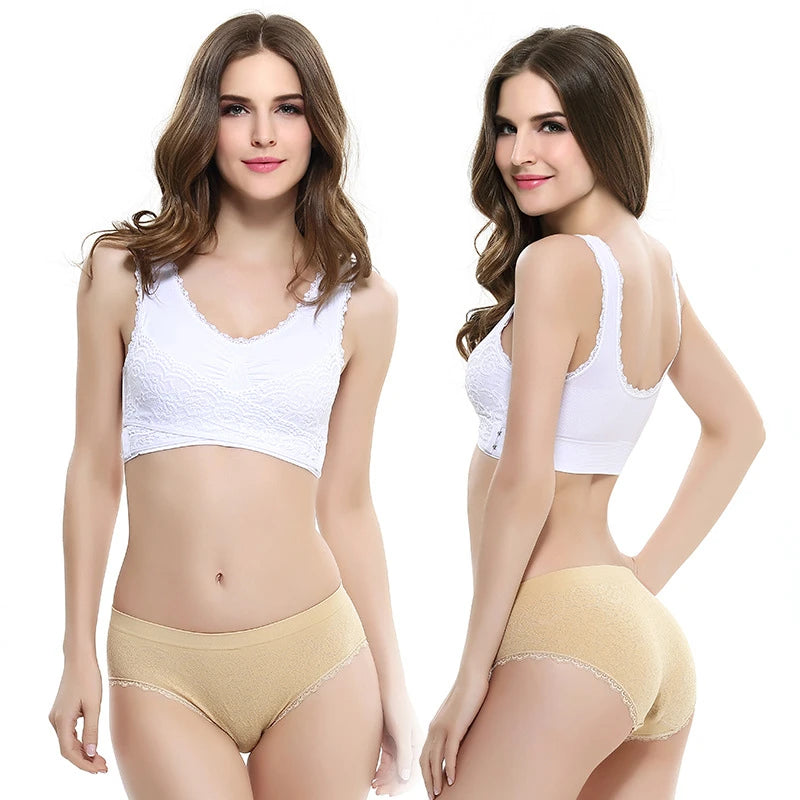Women's Front Cross Buckle Lace Bra – Wire-Free, Full Coverage & Adjustable for Yoga & Everyday Wear