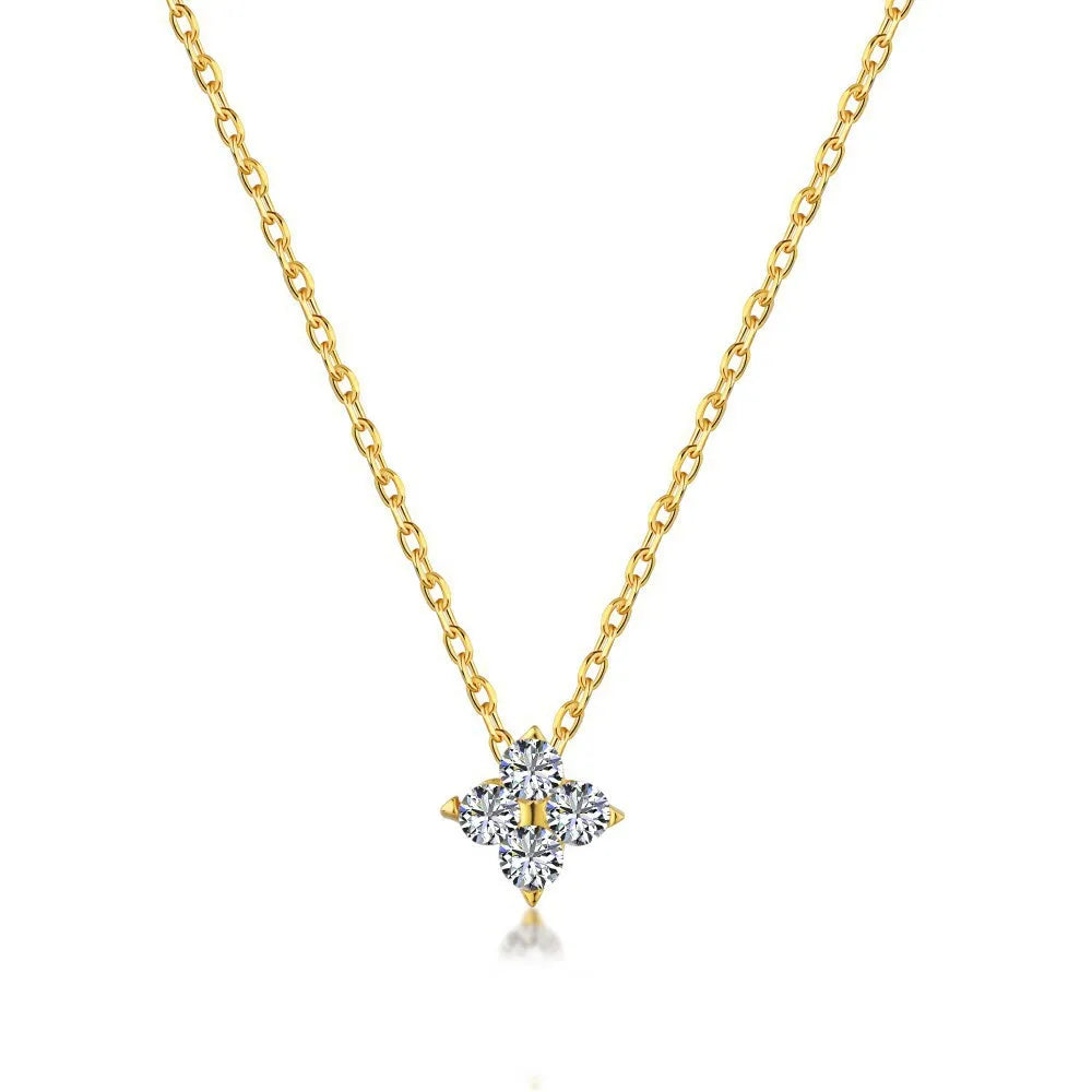 18K Gold Four-Leaf Zircon Necklace – Luxury Gift for Her