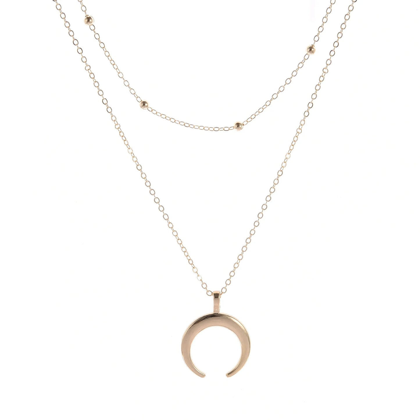 Gold Double Layer Moon Pendant Necklace – Trendy Gift