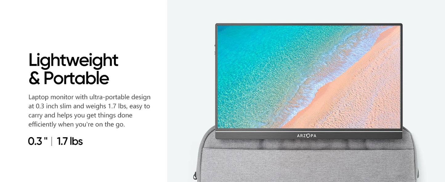Arzopa 15.6'' FHD 1080P Portable Monitor with HDMI USB IPS Second Monitor External for PC Laptop Mac Switch Xbox ps4,S1 Table