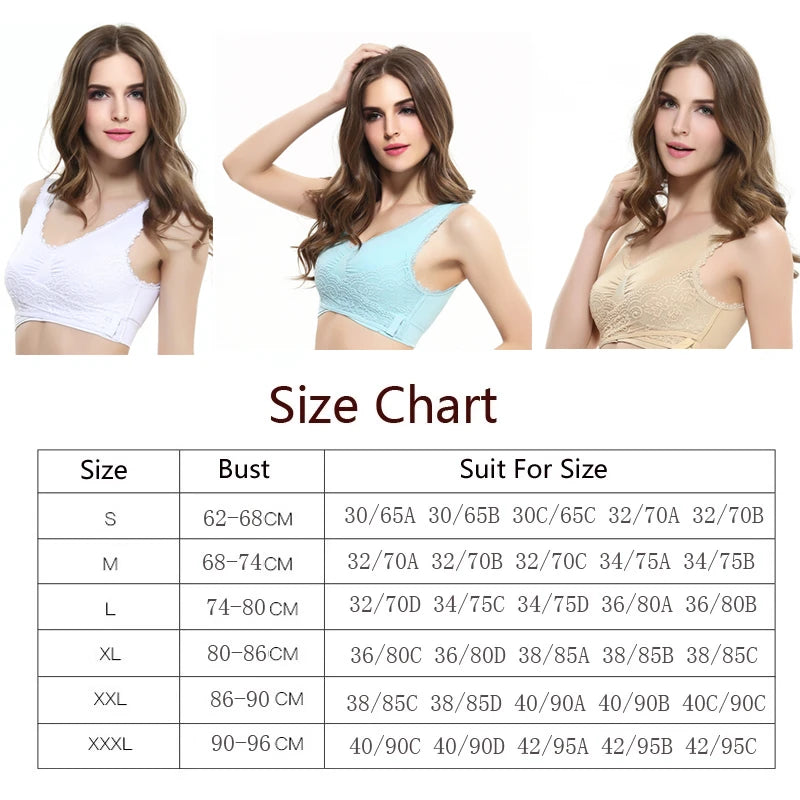 Women's Front Cross Buckle Lace Bra – Wire-Free, Full Coverage & Adjustable for Yoga & Everyday Wear