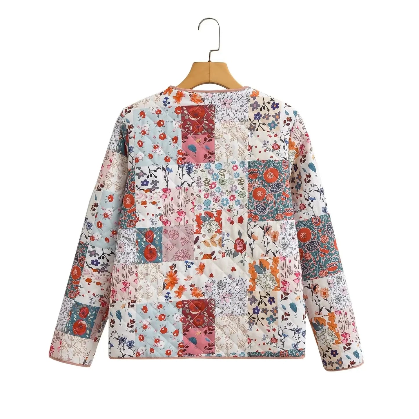 Women’s Quilted Floral Jacket – Vintage Loose Fit Winter Coat