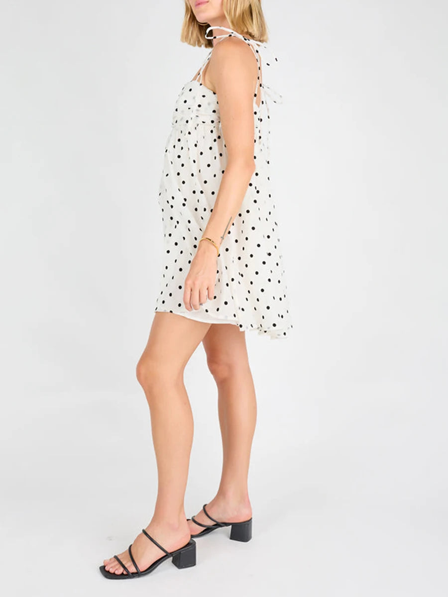 Women s Polka Dot Print Sleeveless Tie Strap A-Line Dress with Square Neckline Summer Mini Dress for a Chic Look