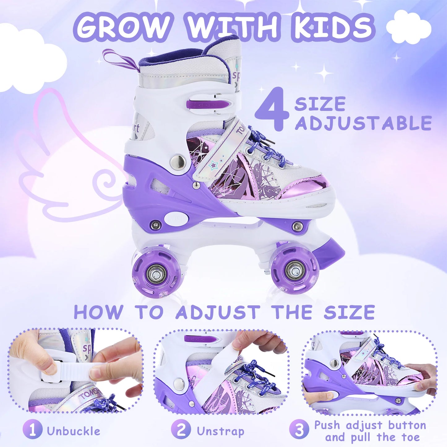 Roller Skates for Girls Boys for Kids 4 Size Adjustable Light Up kids roller skates girls roller skates kids roller skates girls
