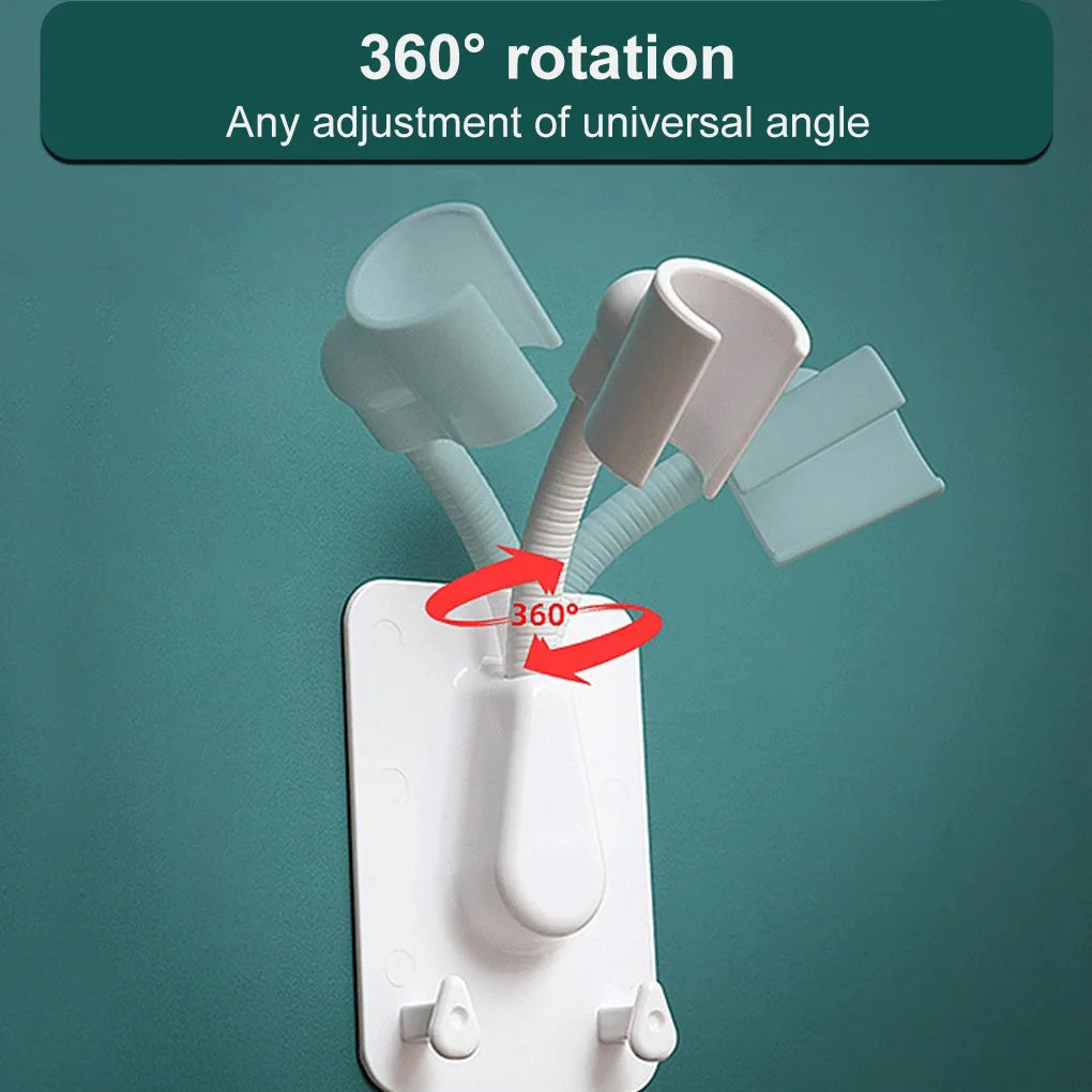 Adjustable Shower Head Holder with Hooks – No-Drill Wall Mount