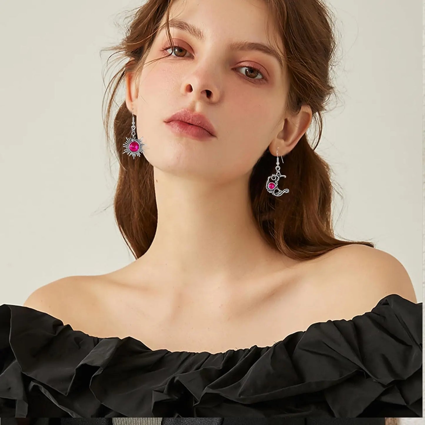 Boho Sun & Moon Drop Earrings – Vintage Crystal Jewelry for Women