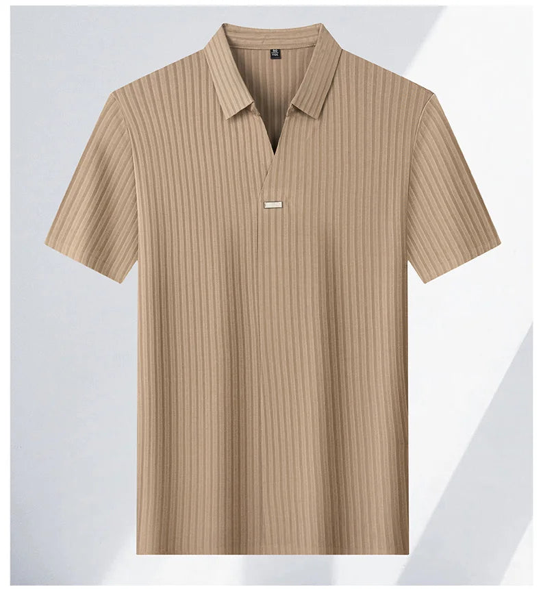 Men’s Breathable Ice Silk Stripe Polo Shirt – Summer Casual