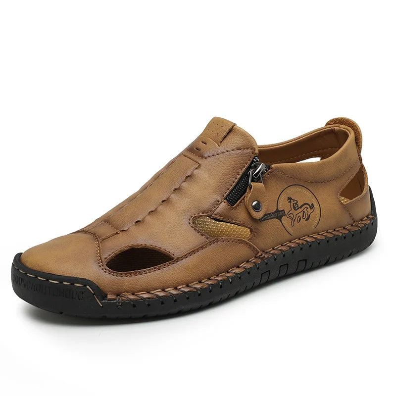 Men’s Leather Roman Sandals – Breathable Handmade Casual Summer Shoes for Outdoor & Beach