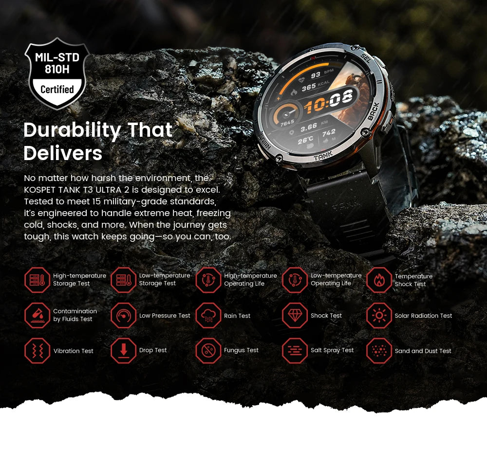 KOSPET TANK T3 Ultra 2 GPS Smart Watch For Men Smartwatch Compass Altimeter Barometric 5ATM IP69K Waterproof AMOLED Mens Watches