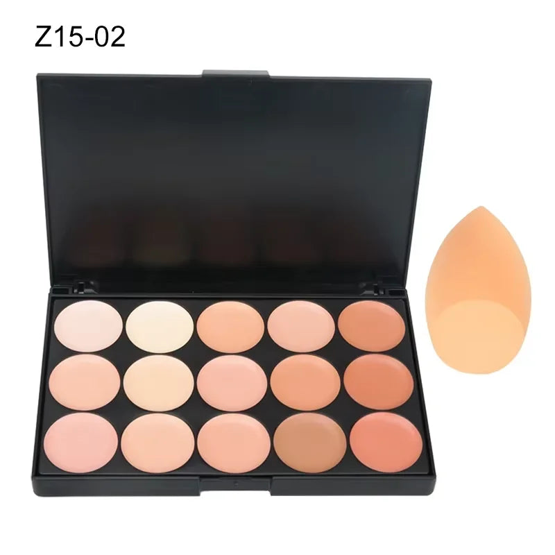 2pcs 15-color Professional Concealer with Brush,Face Makeup and Contouring Dark Circles Acne Mark Brightening Waterproof Sweat