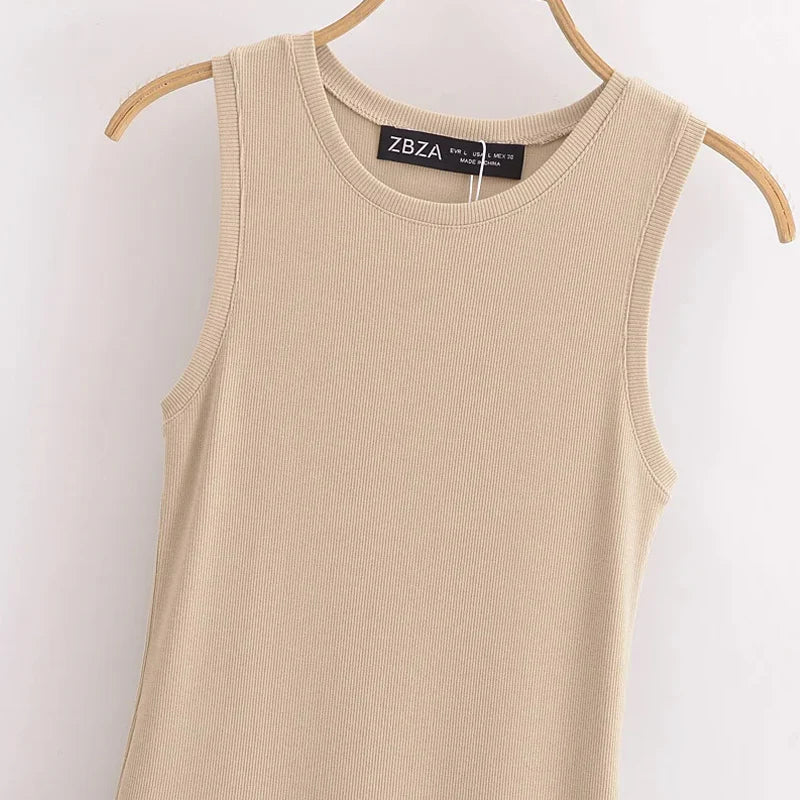 Elegant Khaki Sleeveless Dress for Women – 2025 Casual Chic