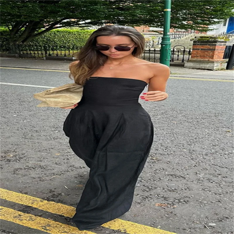Backless Off-Shoulder Jumpsuit – Wide-Leg High Waist Summer Romper for Women
