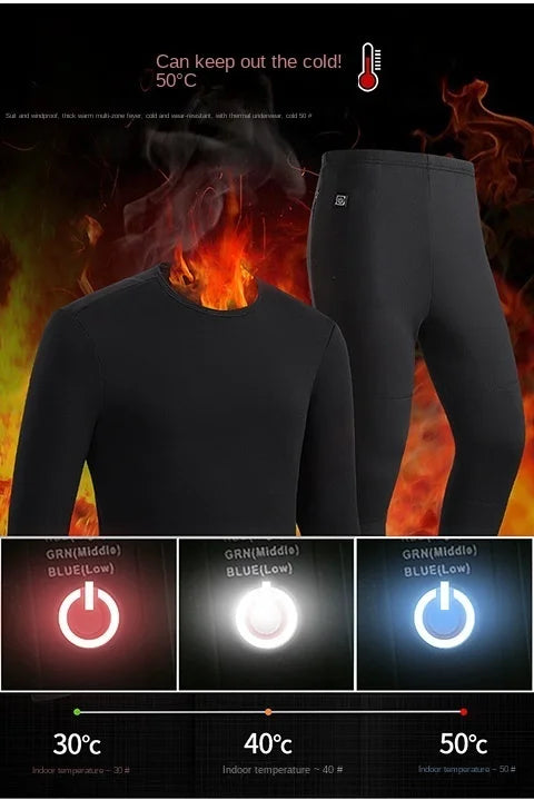 30 Zones Heating Heated Underwear Women Men Motorcycle Jacket USB Electric Heating Underwear Fleece