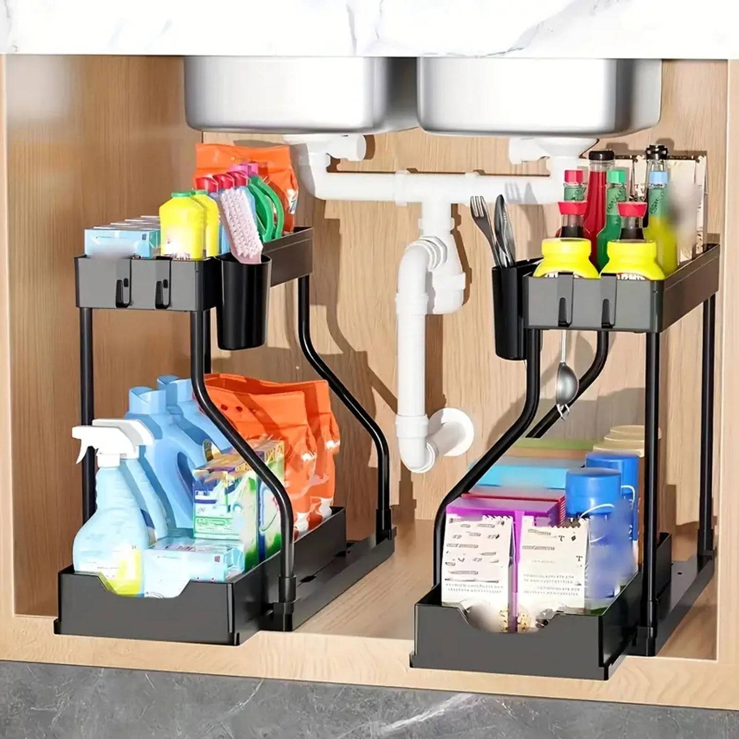 2-Tier Pull-Out Under Sink Organizer for Kitchen & Bathroom