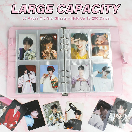 A5 Notebook Photocard Binder with 10 Pockets Sleeves, 6 Ring PU Leather Binder Loose Leaf Personal Organizer Photo Binder Book