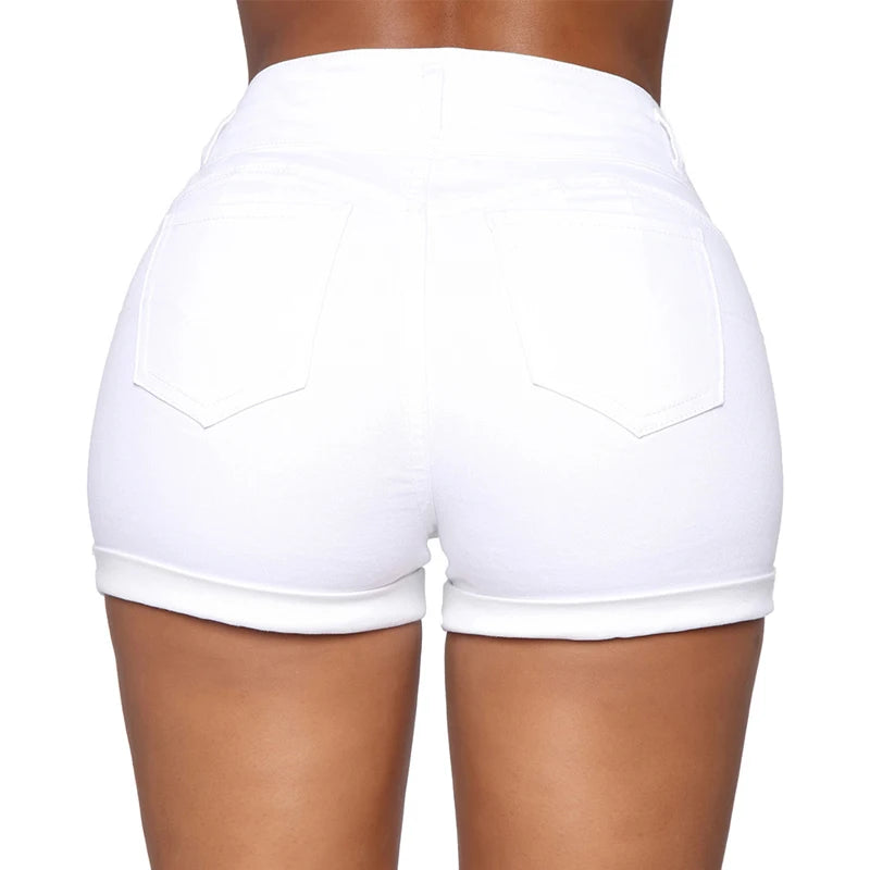 High-Waist Stretch Denim Shorts – Women's Summer Casual