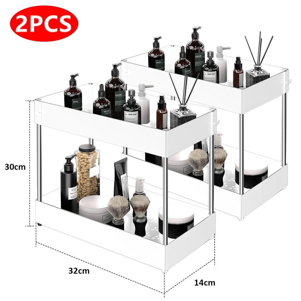 2-Tier Under Sink Organizer with Sliding Drawers & Hooks