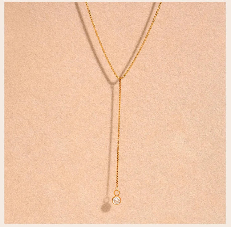 Gold Lariat Y Necklace for Women – Dainty CZ Drop Chain