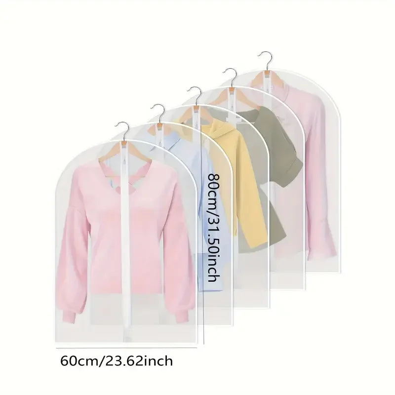 5pcs Durable Polyester Garment Dust Cover with Zipper Closure Long Hanging Clothes Bag for Coats Jackets & Wardrobe Organization