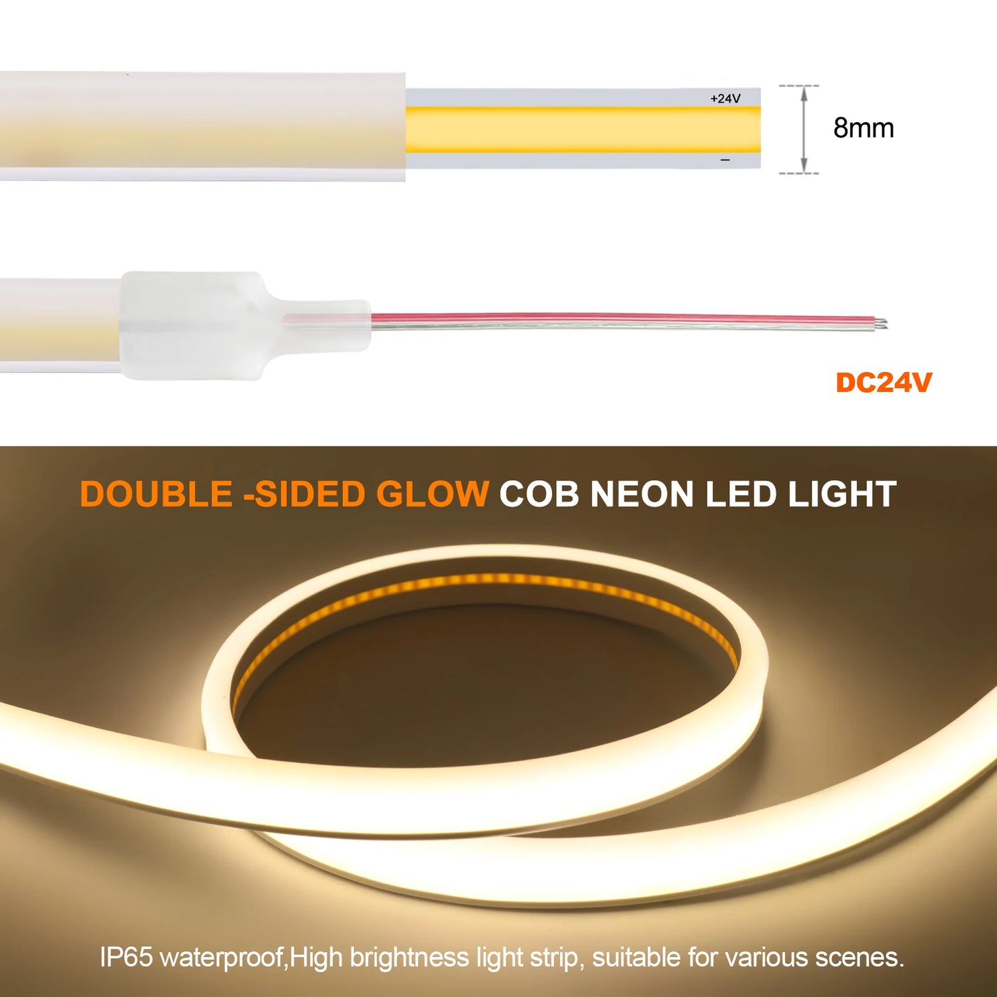 COB LED Strip Light – Dual Glow, Waterproof & Flexible (12V/24V)