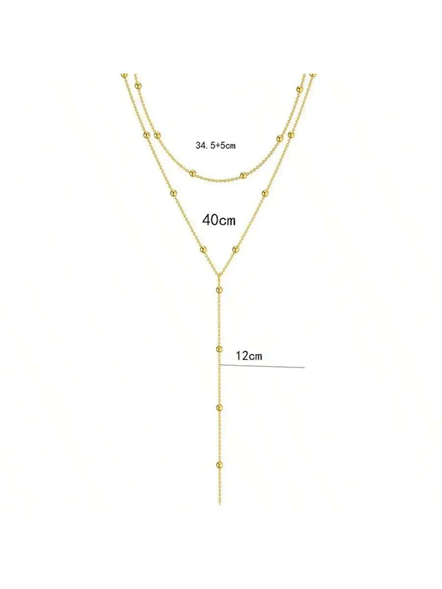 Stainless Steel Layered Y Necklace – Elegant Fringe Beads