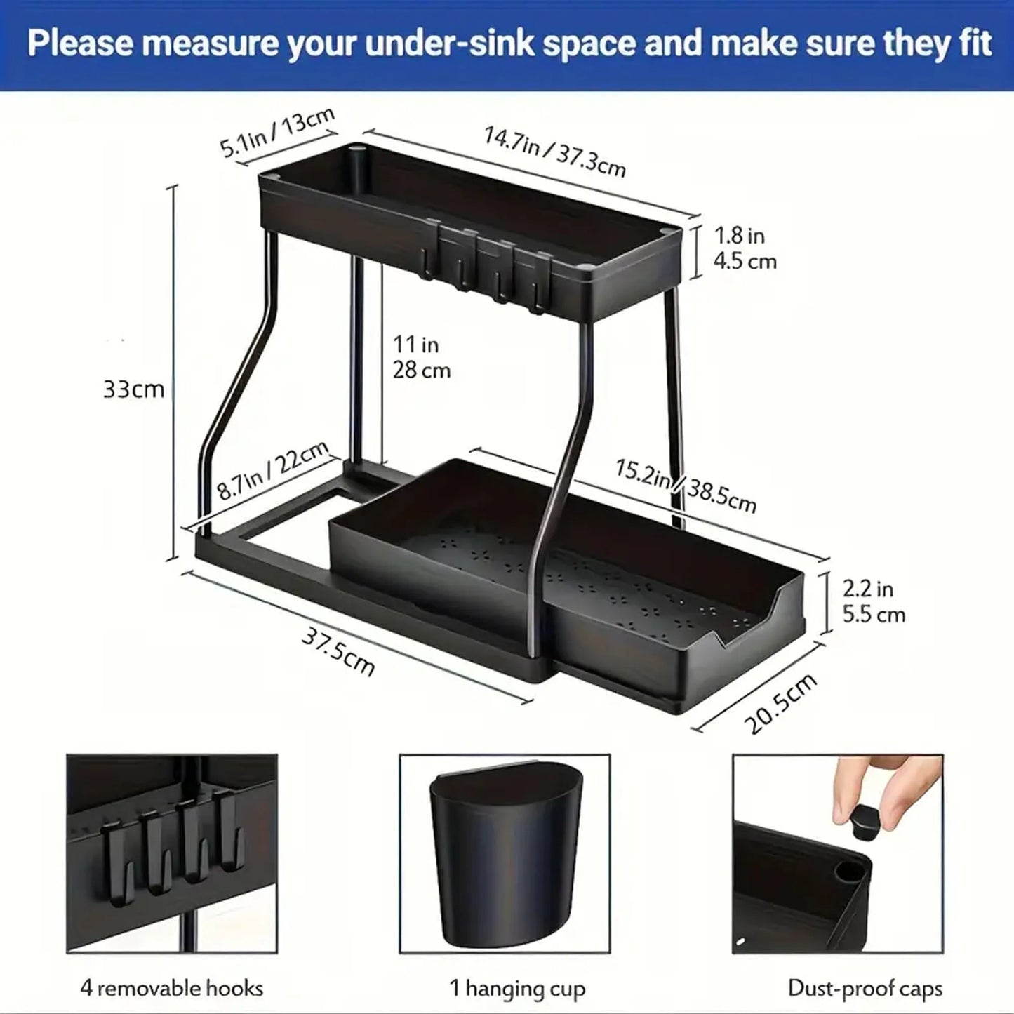 2-Tier Pull-Out Under Sink Organizer for Kitchen & Bathroom