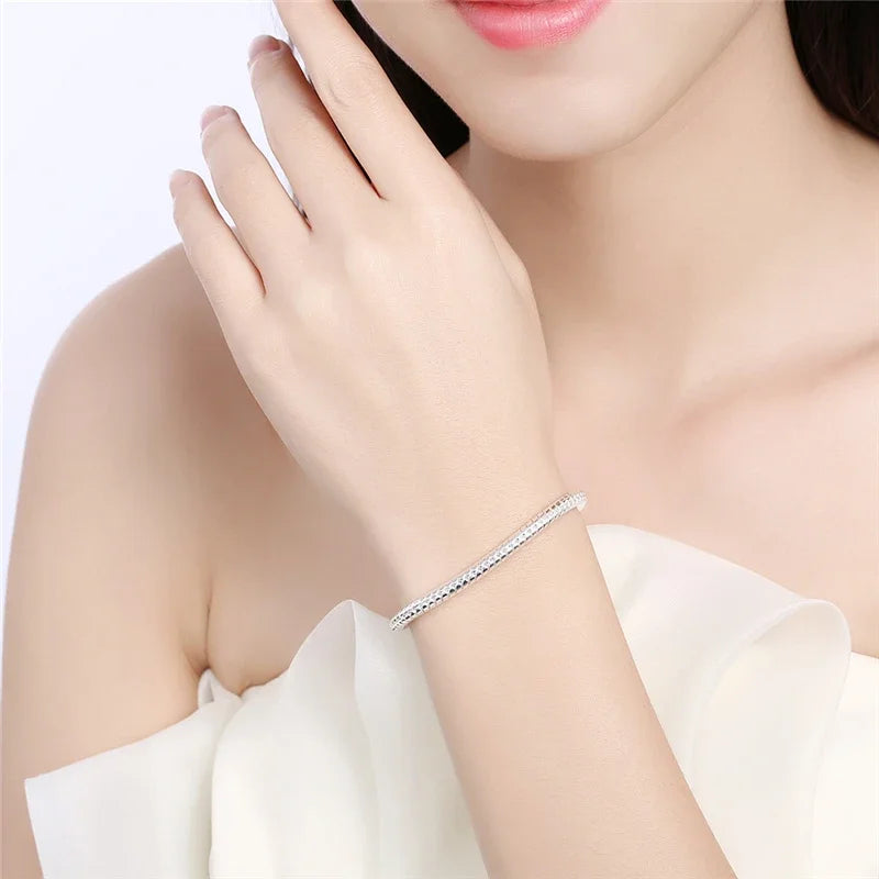 925 Sterling Silver 3mm Snake Chain 8 inches Basis Bracelet For Woman Charm Wedding Engagement Fashion Party Jewelry