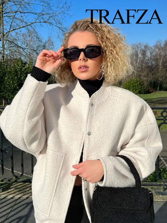 Women's Winter Casual Pocket Jacket ā Solid Color, Cozy & Stylish | TRAFZA