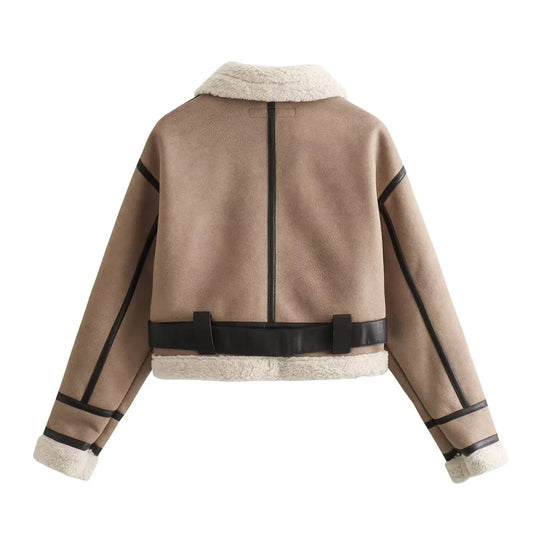 2024 Autumn/Winter New Product Casual Women's Wear Flip Collar Fur Integrated Loose and Versatile Short Jacket Coat